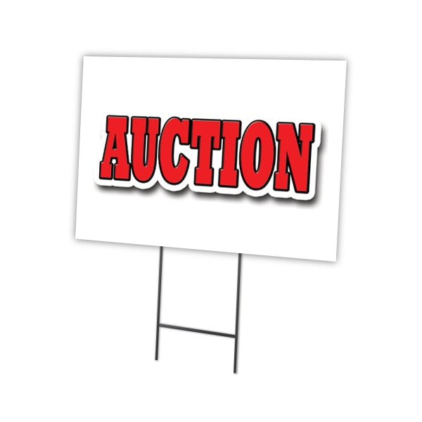 Auction Yard Sign & Stake outdoor plastic coroplast window, C-1216-DS-Auction